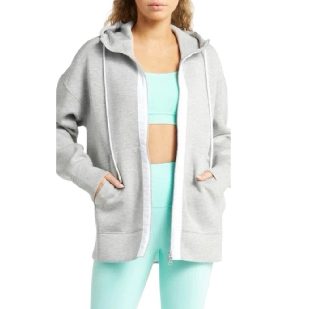 Zella Intention Front Zip Back Vent Hoodie Light Gray Heather S